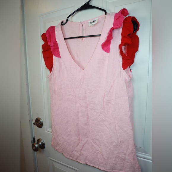 BiBi V-Neck Flounce Sleeve Summer Blouse SIZE SMALL - Picture 2 of 3
